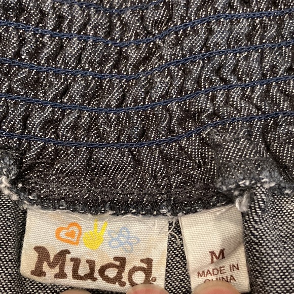 Mudd navy blue denim romper, tuxedo button, elastic waist, front size M (J1072) - Picture 7 of 14